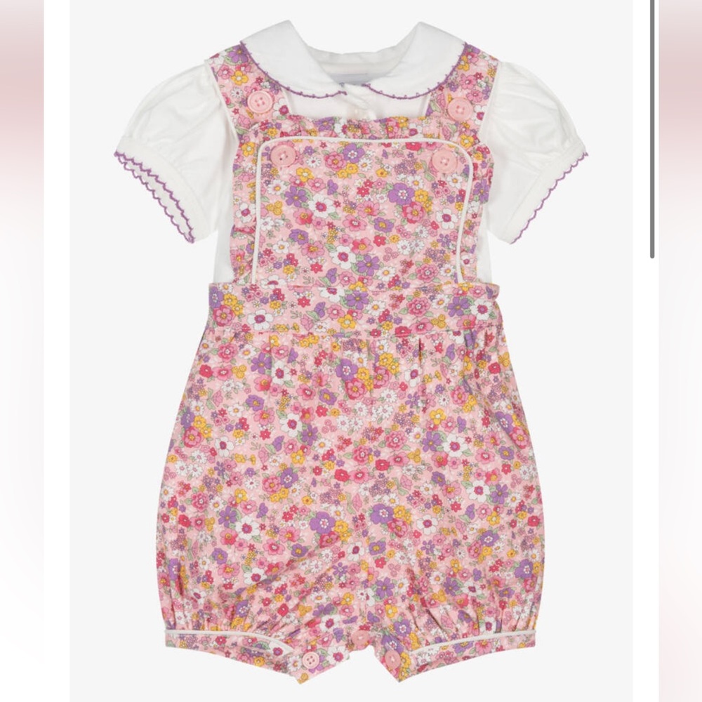 Rachel Riley Pink Floral Piped Romper